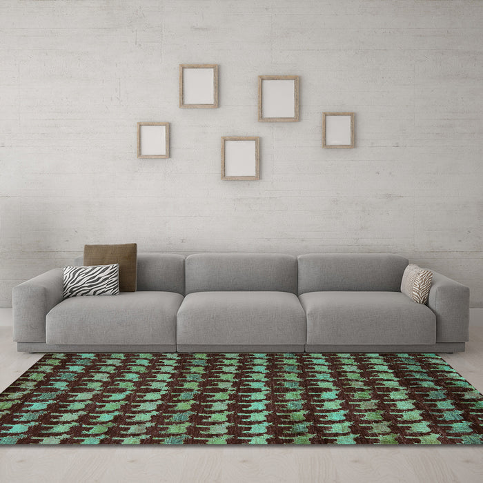 Machine Washable Abstract Turquoise Modern Area Rugs in a Living Room,, wshabs5423turq