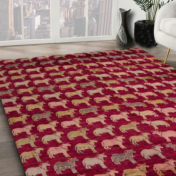 Machine Washable Abstract Red Rug in a Family Room, wshabs5423