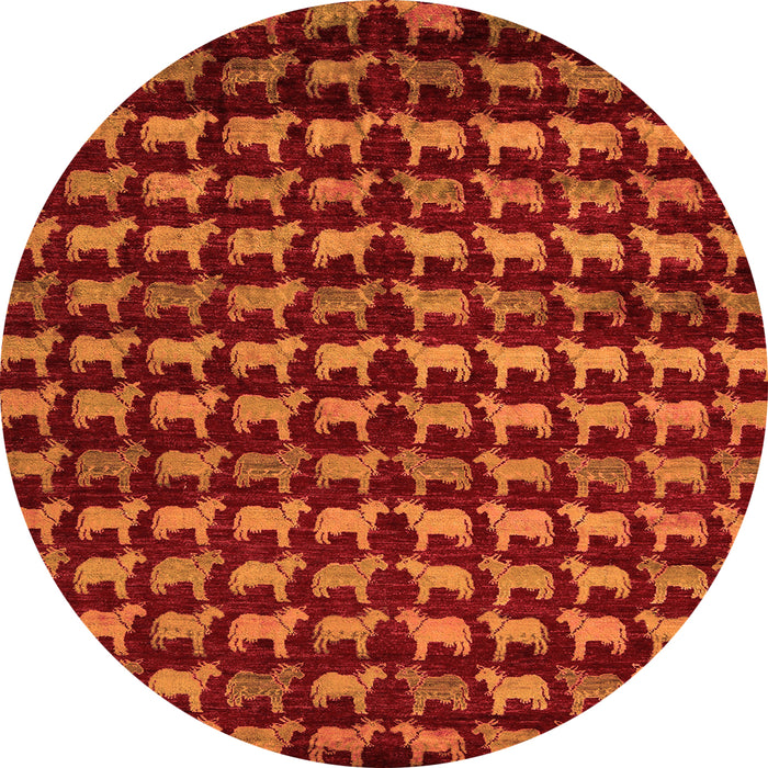 Round Machine Washable Abstract Orange Modern Area Rugs, wshabs5423org