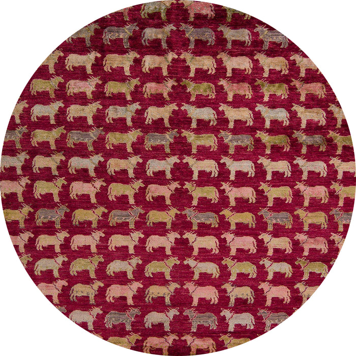 Round Machine Washable Abstract Red Rug, wshabs5423