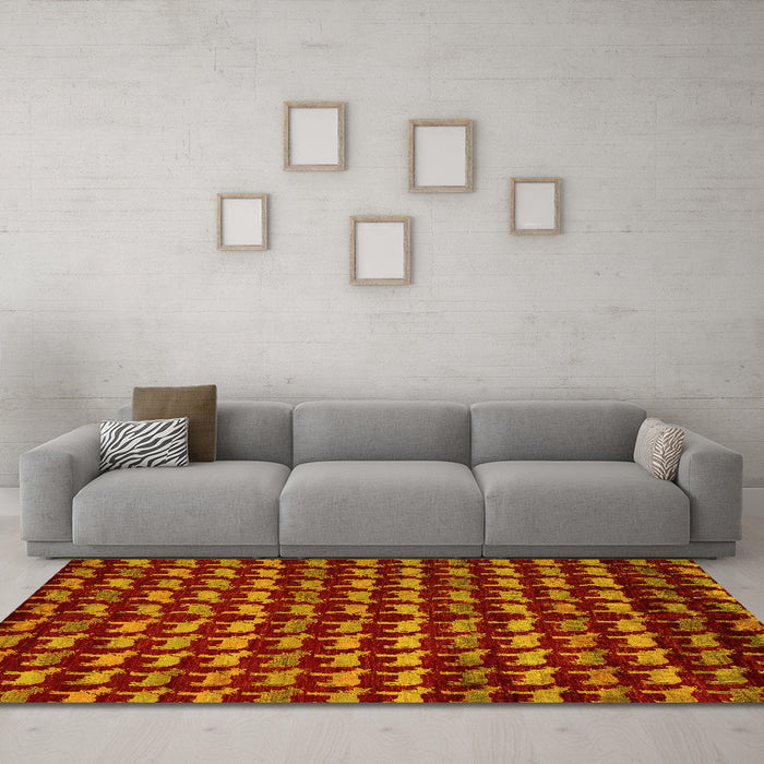 Machine Washable Abstract Yellow Modern Rug in a Living Room, wshabs5423yw