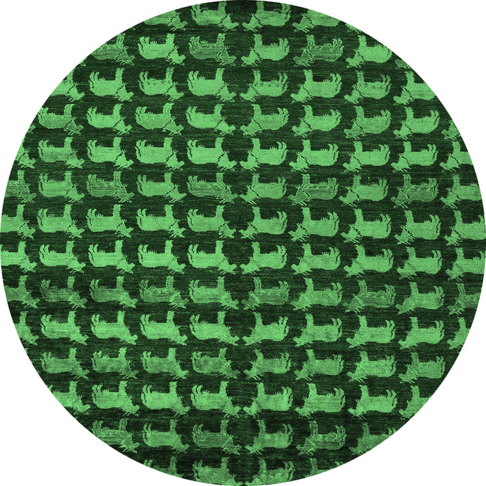 Round Machine Washable Abstract Emerald Green Modern Area Rugs, wshabs5423emgrn