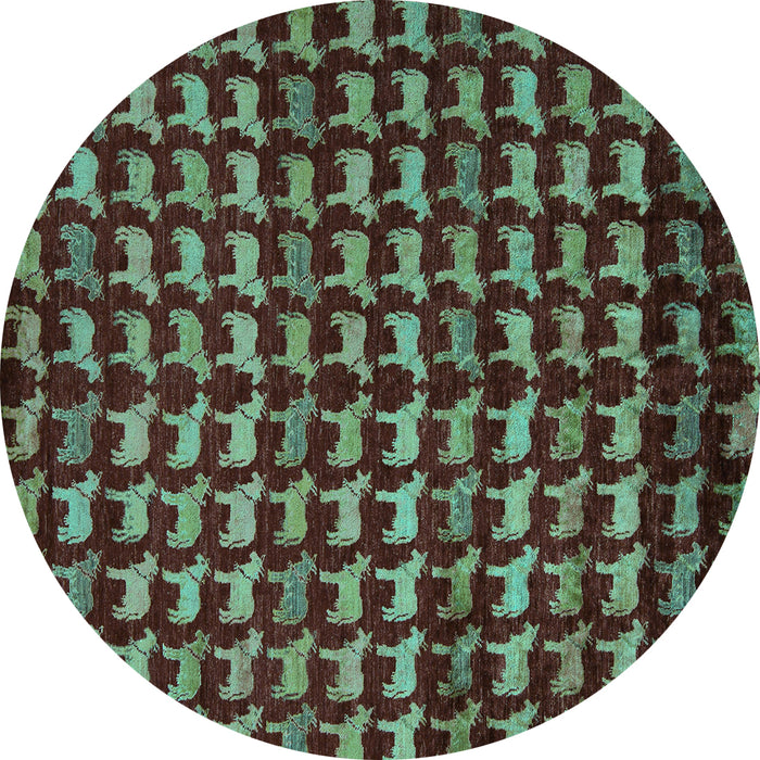 Round Machine Washable Abstract Turquoise Modern Area Rugs, wshabs5423turq
