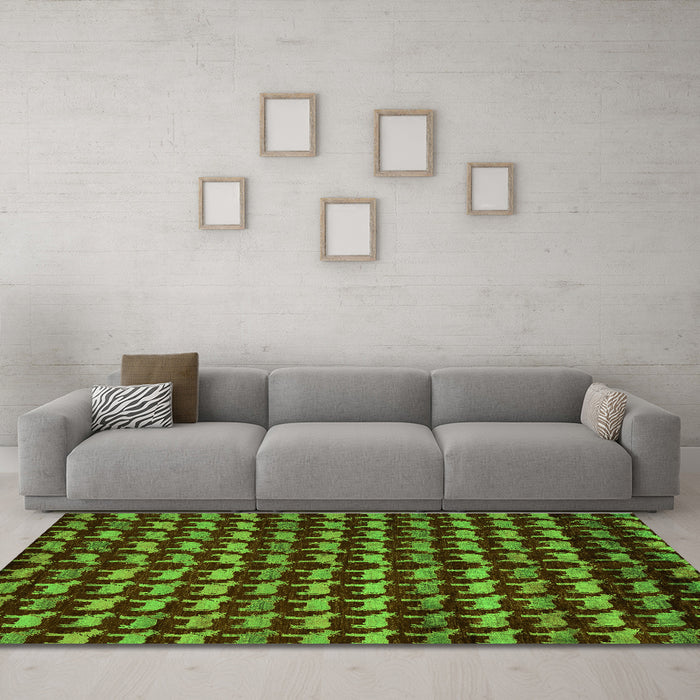 Machine Washable Abstract Green Modern Area Rugs in a Living Room,, wshabs5423grn