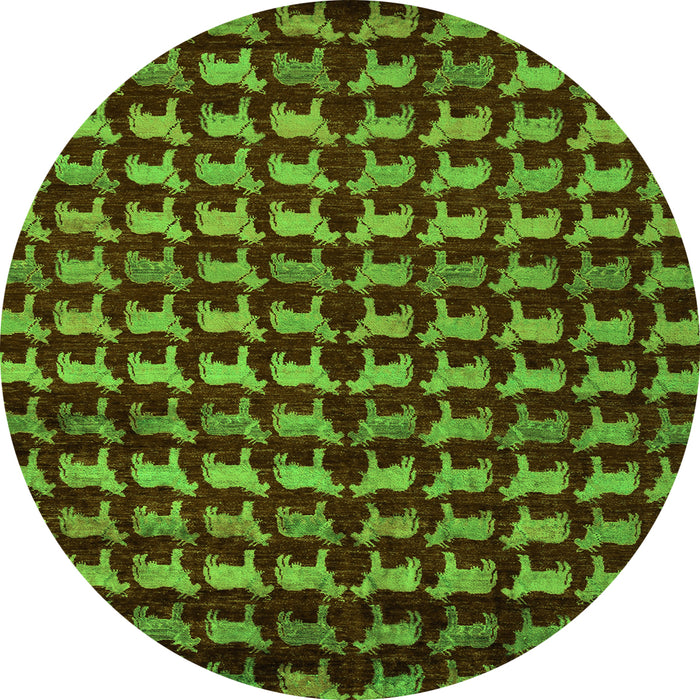 Round Machine Washable Abstract Green Modern Area Rugs, wshabs5423grn