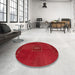 Round Machine Washable Abstract Red Rug in a Office, wshabs5424