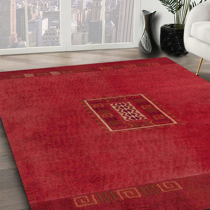 Abstract Red Modern Rug in Family Room, abs5424