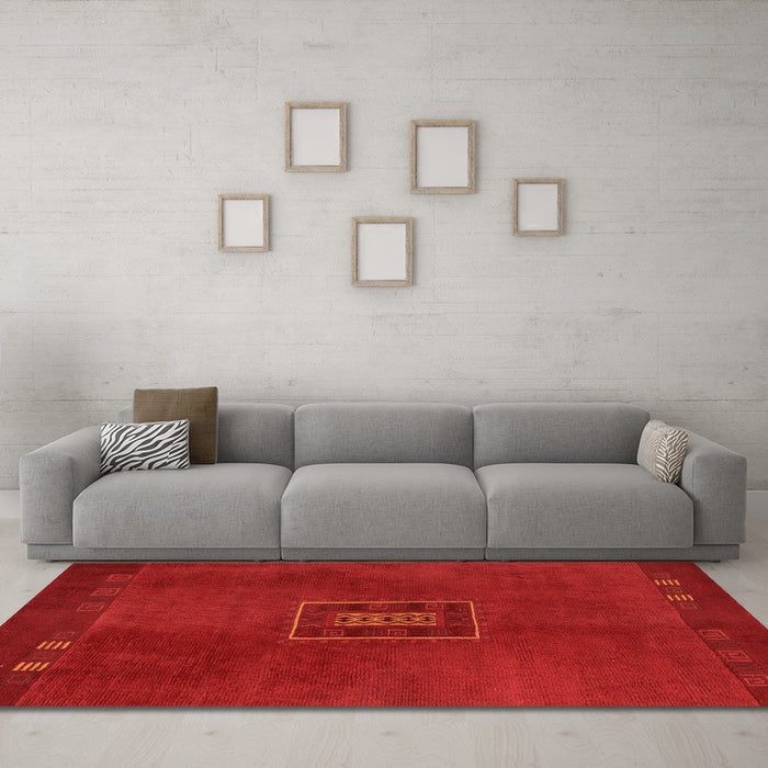 Machine Washable Abstract Orange Modern Area Rugs in a Living Room, wshabs5424org