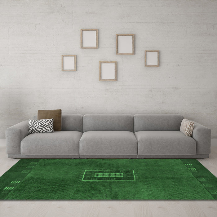 Machine Washable Abstract Emerald Green Modern Area Rugs in a Living Room,, wshabs5424emgrn