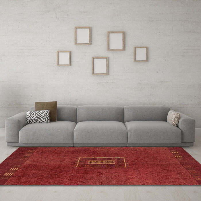 Machine Washable Abstract Brown Modern Rug in a Living Room,, wshabs5424brn