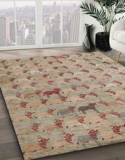 Abstract Dark Gold Brown Modern Rug in Family Room, abs5425