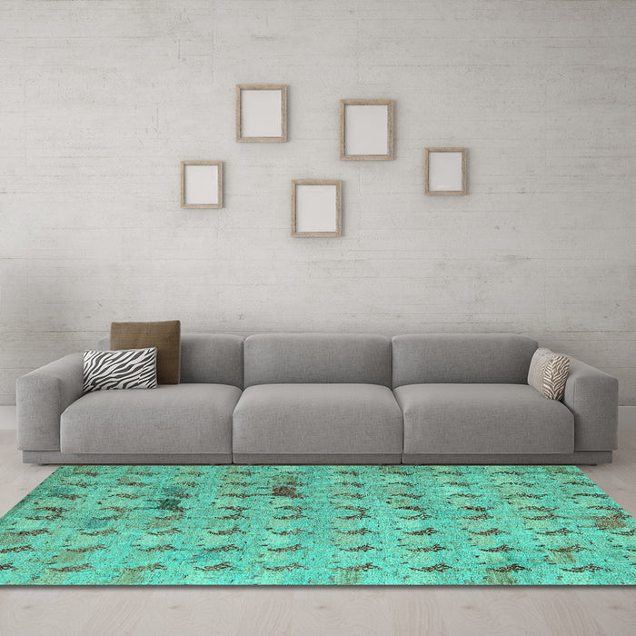 Machine Washable Abstract Turquoise Modern Area Rugs in a Living Room,, wshabs5425turq