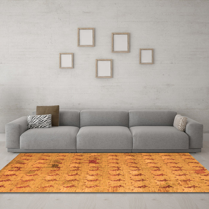 Machine Washable Abstract Orange Modern Area Rugs in a Living Room, wshabs5425org
