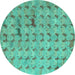 Round Machine Washable Abstract Turquoise Modern Area Rugs, wshabs5425turq