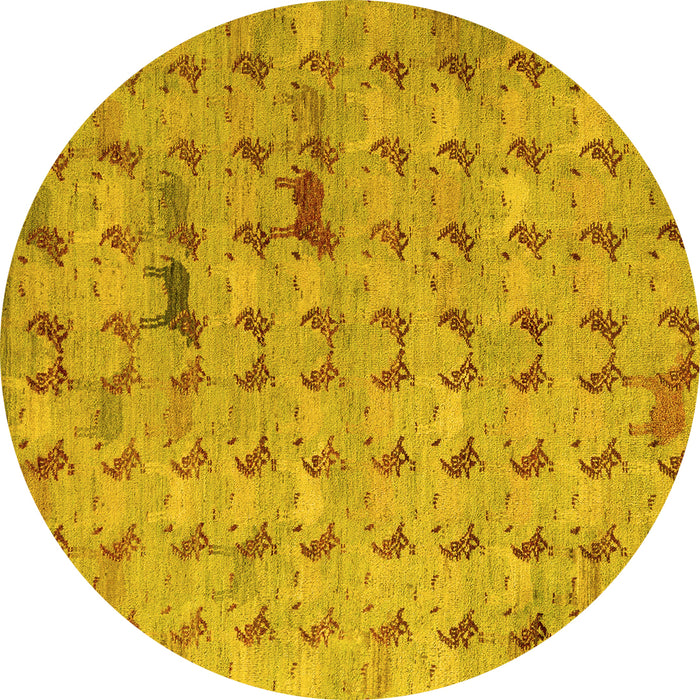 Round Abstract Yellow Modern Rug, abs5425yw