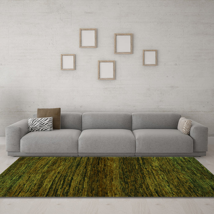 Machine Washable Abstract Green Modern Area Rugs in a Living Room,, wshabs5427grn