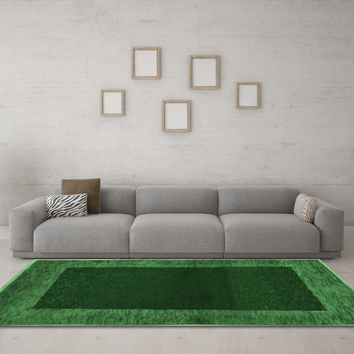 Machine Washable Abstract Emerald Green Modern Area Rugs in a Living Room,, wshabs5428emgrn
