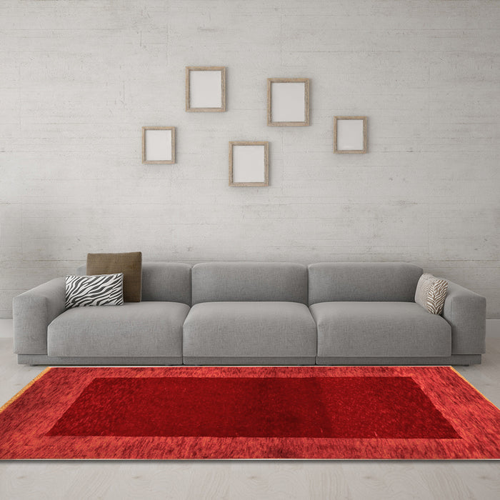 Machine Washable Abstract Orange Modern Area Rugs in a Living Room, wshabs5428org