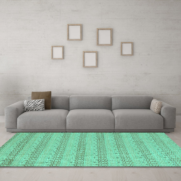 Machine Washable Abstract Turquoise Modern Area Rugs in a Living Room,, wshabs5429turq