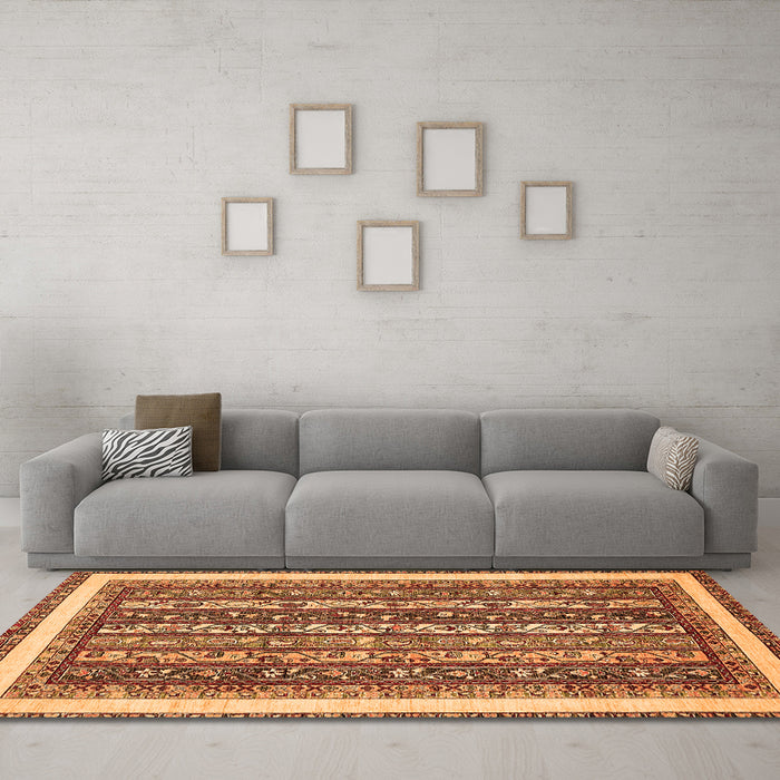 Machine Washable Abstract Orange Modern Area Rugs in a Living Room, wshabs542org