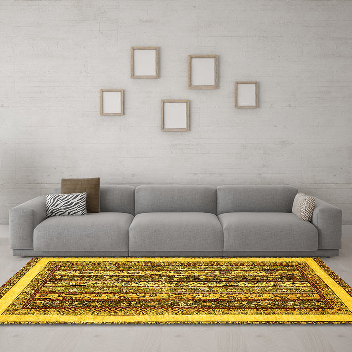 Machine Washable Abstract Yellow Modern Rug in a Living Room, wshabs542yw