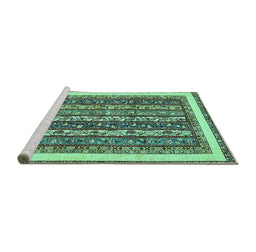 Sideview of Machine Washable Abstract Turquoise Modern Area Rugs, wshabs542turq