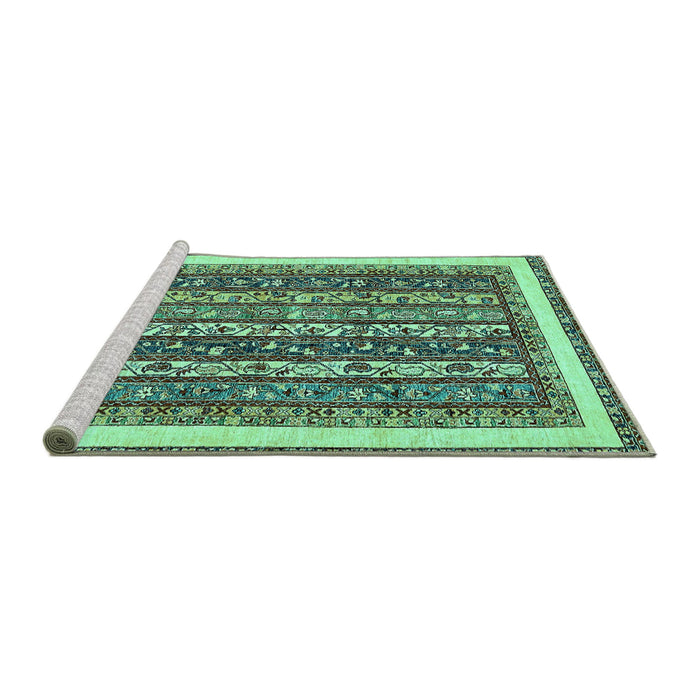 Sideview of Machine Washable Abstract Turquoise Modern Area Rugs, wshabs542turq