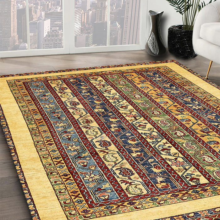 Abstract Red Brown Modern Rug in Family Room, abs542