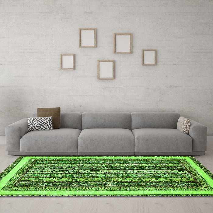 Machine Washable Abstract Green Modern Area Rugs in a Living Room,, wshabs542grn
