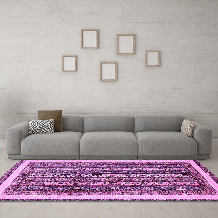 Machine Washable Abstract Purple Modern Area Rugs in a Living Room, wshabs542pur