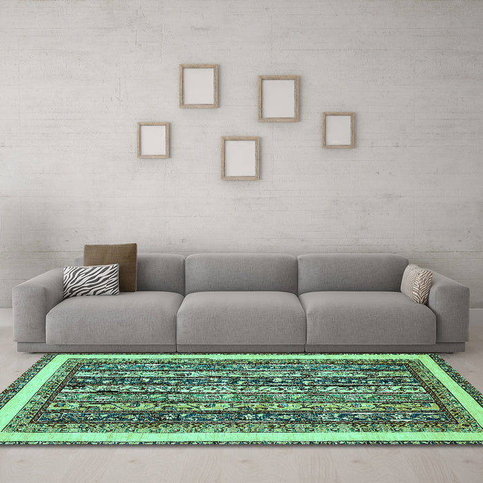 Machine Washable Abstract Turquoise Modern Area Rugs in a Living Room,, wshabs542turq