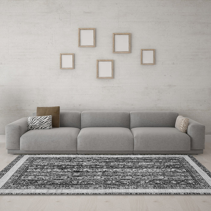 Machine Washable Abstract Gray Modern Rug in a Living Room,, wshabs542gry