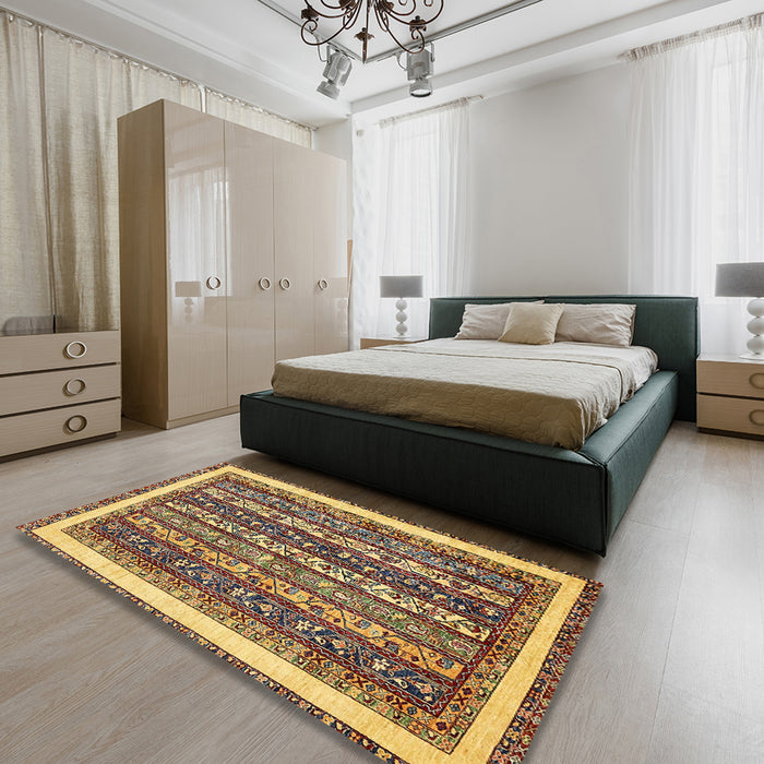 Machine Washable Abstract Red Brown Rug in a Bedroom, wshabs542