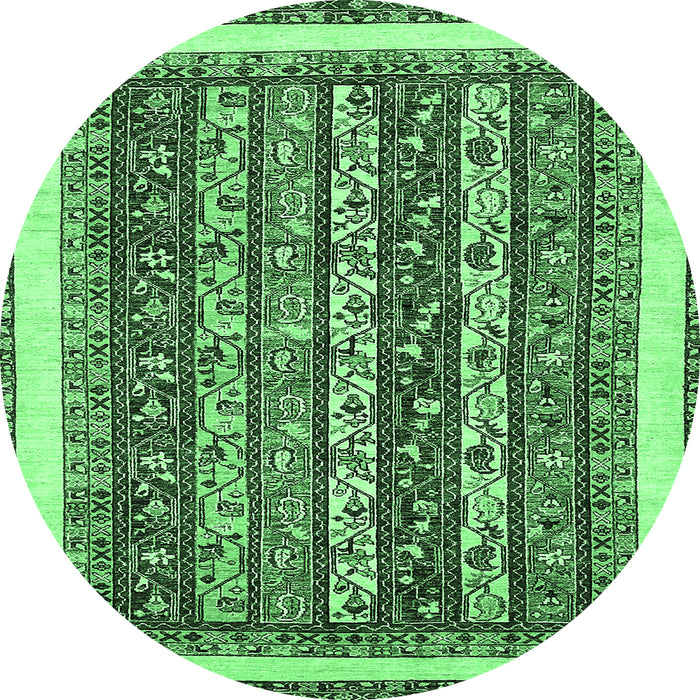 Round Machine Washable Abstract Emerald Green Modern Area Rugs, wshabs542emgrn