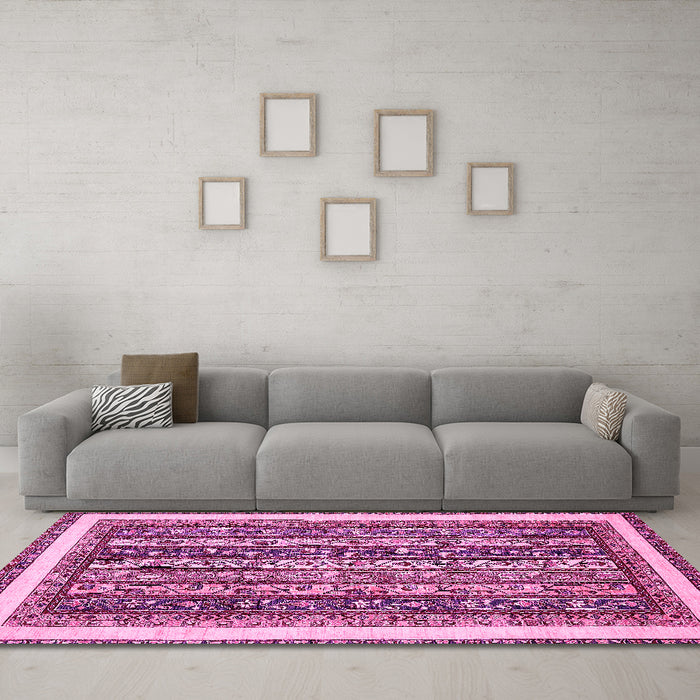 Machine Washable Abstract Pink Modern Rug in a Living Room, wshabs542pnk