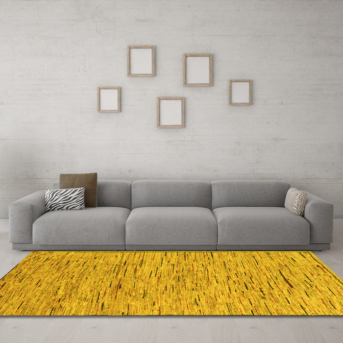 Machine Washable Abstract Yellow Modern Rug in a Living Room, wshabs5430yw