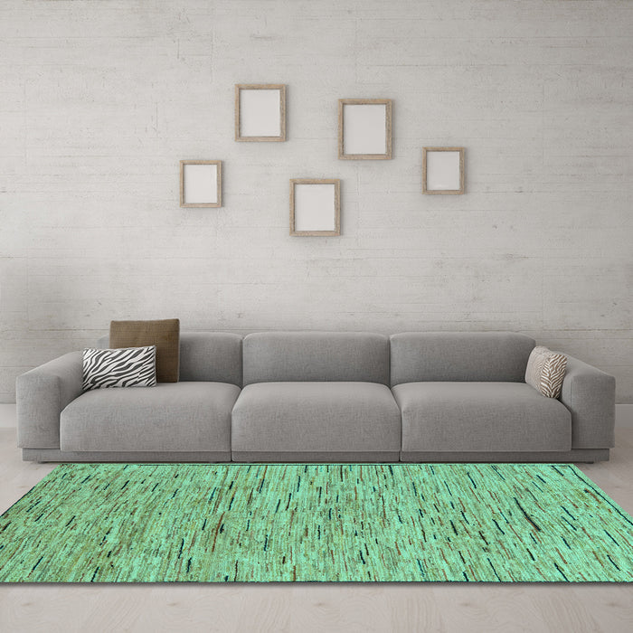 Machine Washable Abstract Turquoise Modern Area Rugs in a Living Room,, wshabs5430turq