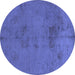 Round Abstract Blue Modern Rug, abs5431blu