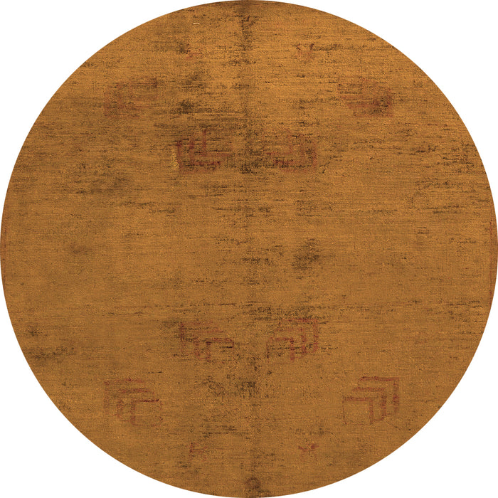 Round Machine Washable Abstract Orange Modern Area Rugs, wshabs5431org
