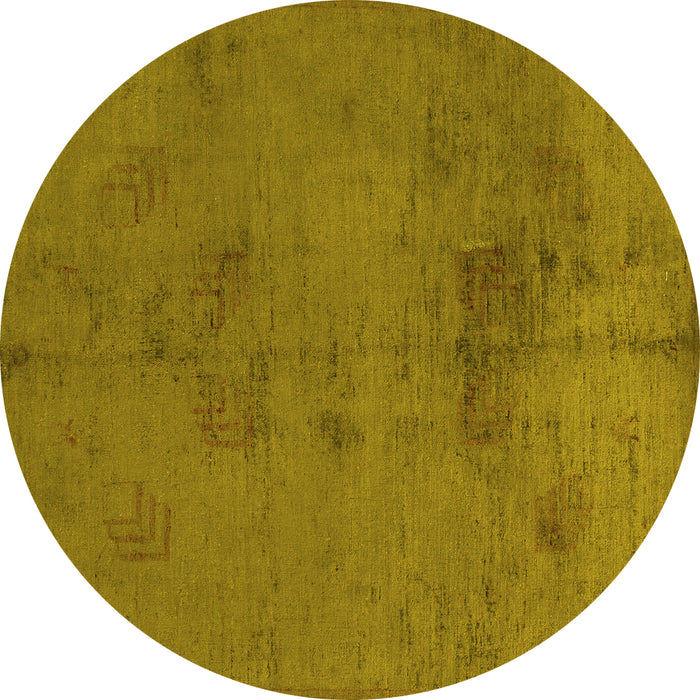 Round Machine Washable Abstract Yellow Modern Rug, wshabs5431yw
