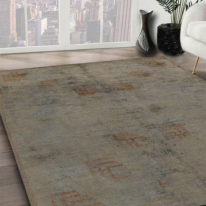 Abstract Khaki Green Modern Rug in Family Room, abs5431