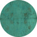 Round Abstract Turquoise Modern Rug, abs5431turq