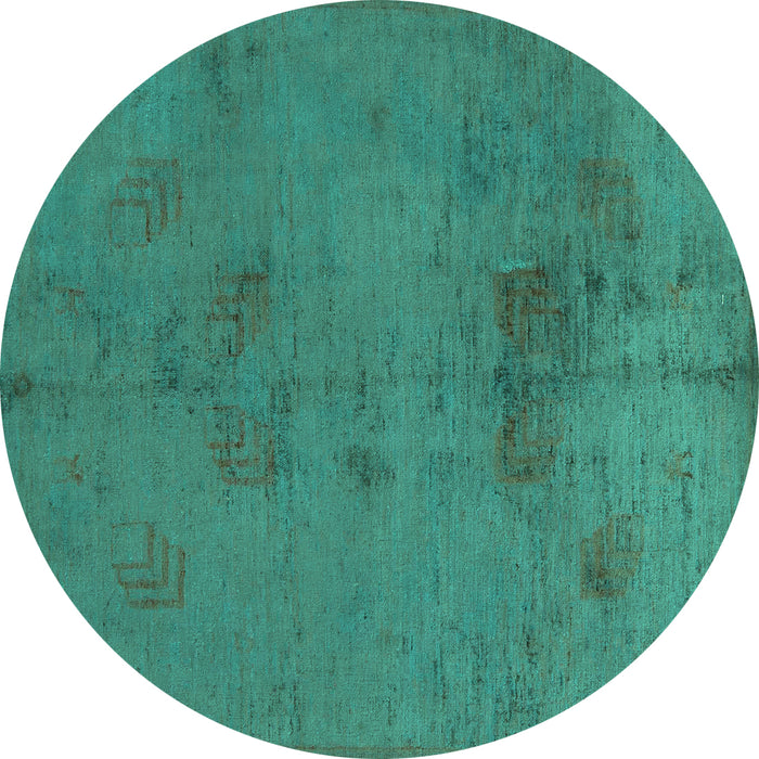 Round Machine Washable Abstract Turquoise Modern Area Rugs, wshabs5431turq