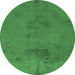 Round Abstract Emerald Green Modern Rug, abs5431emgrn