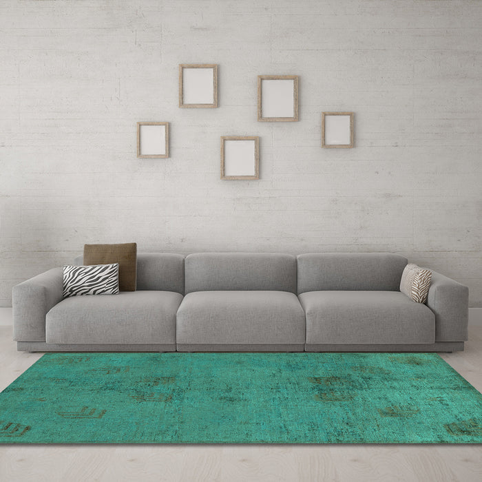 Machine Washable Abstract Turquoise Modern Area Rugs in a Living Room,, wshabs5431turq