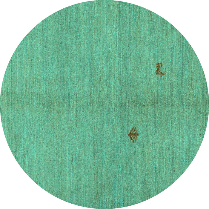 Round Machine Washable Abstract Turquoise Modern Area Rugs, wshabs5432turq