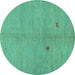 Round Machine Washable Abstract Turquoise Modern Area Rugs, wshabs5432turq