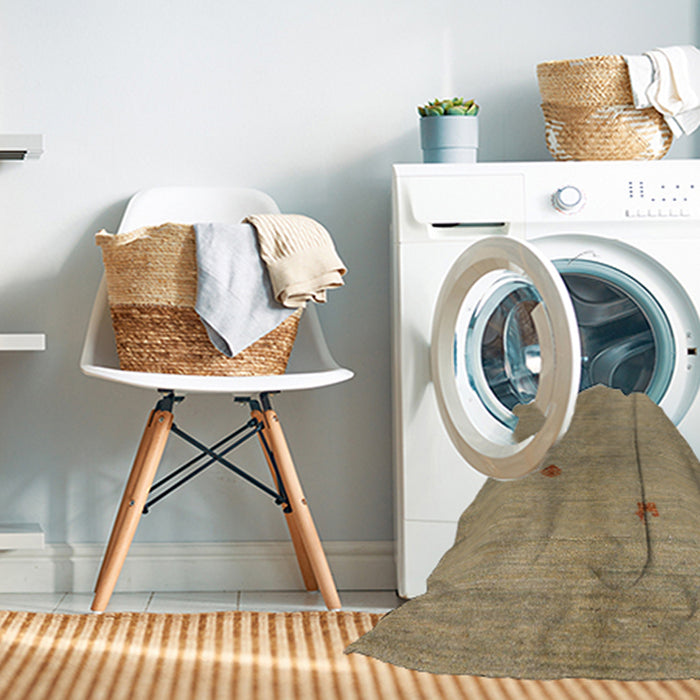 Machine Washable Abstract Brown Green Rug in a Washing Machine, wshabs5432