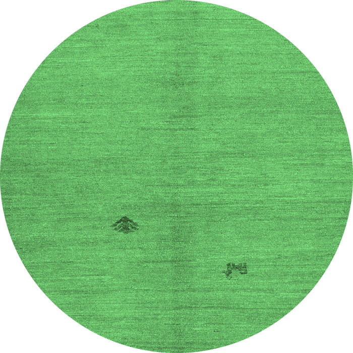 Round Machine Washable Abstract Emerald Green Modern Area Rugs, wshabs5432emgrn