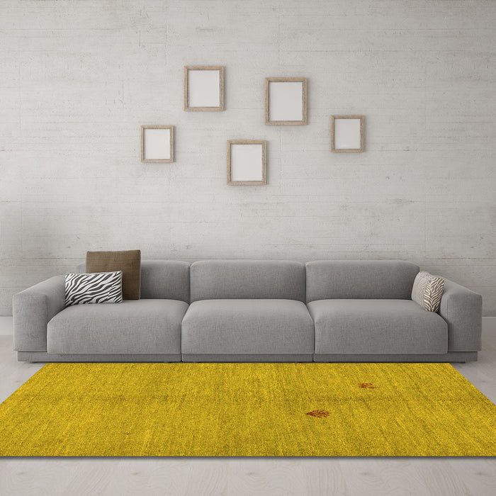 Machine Washable Abstract Yellow Modern Rug in a Living Room, wshabs5432yw